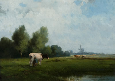 Milking farmer in meadow