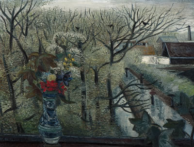 Spring landscape with rain