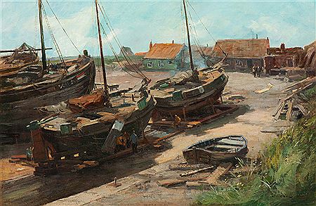 Barges on the wharf of Scheveningen