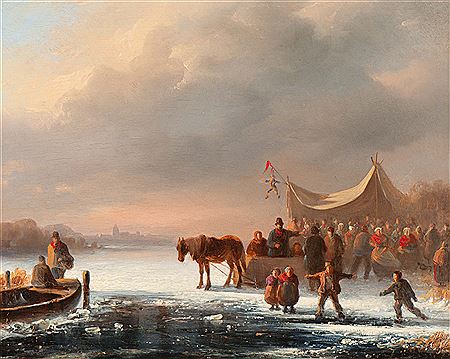 Skaters at a 'koek-en-zopie' by Cornelis Kimmel - Auction record, sale price, and art valuation. Compare with similar artists and explore comparable artworks.