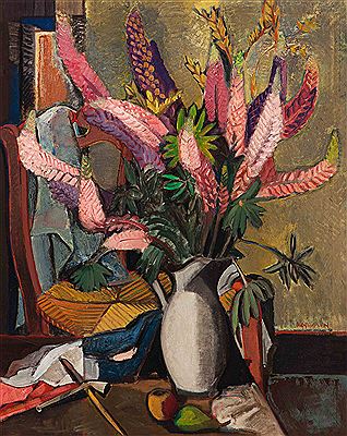 Lupines in een vaas (ca. 1947) by Jaap Min - Auction record, sale price, and art valuation. Compare with similar artists and explore comparable artworks.