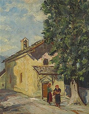 Valaisannes devant une chapelle