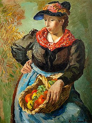 Jeune femme d'Evolène au panier de fruits