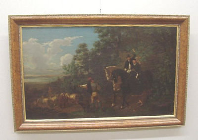 An unusual scene depicting two hunters