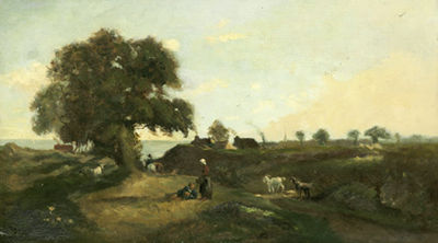 Weite Landschaft mit Ziegenhirten