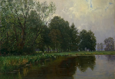Bewaldetes Flußufer an einem bewölkten Sommertag by Stephanie von Strechine - Auction record, sale price, and art valuation. Compare with similar artists and explore comparable artworks.