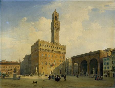Städtisches Treiben auf der Piazza della Signoria mit Palazzo Vecchio und Loggia dei Lanzi in Florenz. by Albert Emil Kirchner - Auction record, sale price, and art valuation. Compare with similar artists and explore comparable artworks.