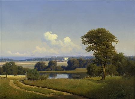 Aussicht von Fortunen auf den Dyrehaven nördlich von Kopenhagen, mit Blick auf Schloß Bernstorff, im Hintergrund der Øresund und Kopenhagen. by Anton Edvard Kieldrup - Auction record, sale price, and art valuation. Compare with similar artists and explore comparable artworks.