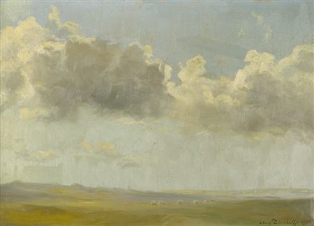 Weiter Wolkenhimmel über Sommerlandschaft.
