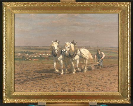 Pflügender Bauer mit Schimmelgespann in weiter Landschaft. by Friedrich Eckenfelder - Auction record, sale price, and art valuation. Compare with similar artists and explore comparable artworks.
