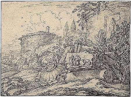 Italienische Landschaft mit Ruinen.