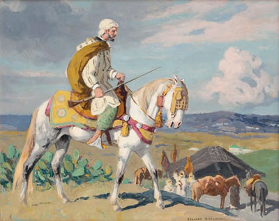 Cavalier marocain devant un campement