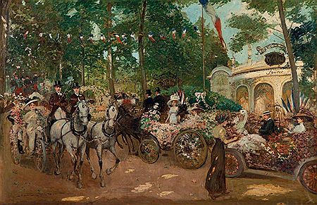 L'arrivée des calèches et Fête Des Fleurs devant la source des Célestins à Vichy