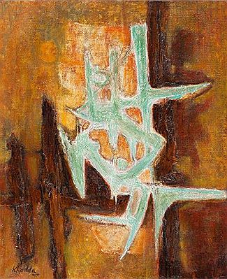 Abstraction vert sur fond orange