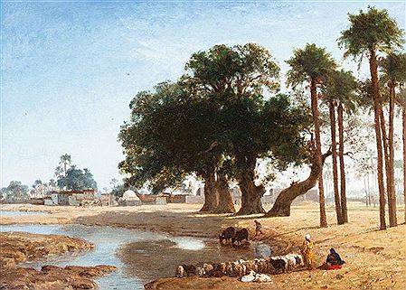 Troupeaux et leurs gardiens, village des bords du Nil, 1864