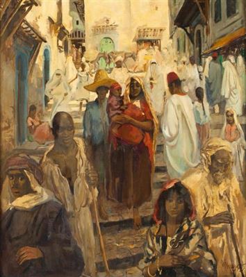 Famille dans les escaliers de la Casbah d'Alger, 1925