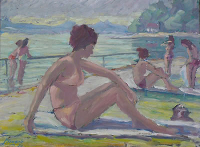 Badende Frauengruppe am See