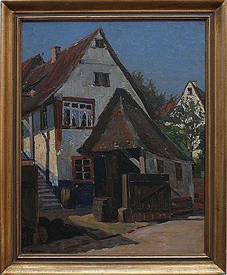 Blick auf Fachwerkhaus u. Schopf by Gustav Hofmann-Grotzingen - Auction record, sale price, and art valuation. Compare with similar artists and explore comparable artworks.