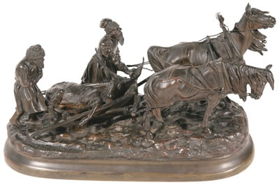 "A Bronze Group of Peasants with a Captured Elk"