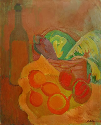 "Still Life with Bottle and Fruits"