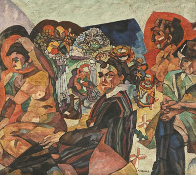 Portrait of Aristarkh Lentulov: Avtoportret s naturschitsami (Self-Portrait with Artist's Models), 1917