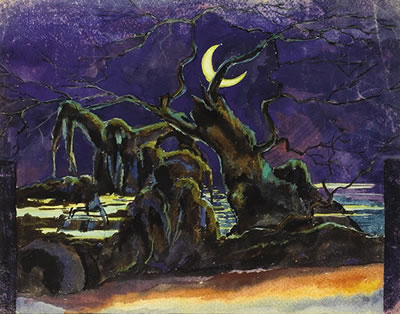 "Nightscape with a Twisted Tree"