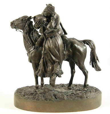 "Soldier on Horseback Kissing his Sweetheart"