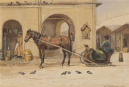 Horse Sled in a Russian Market