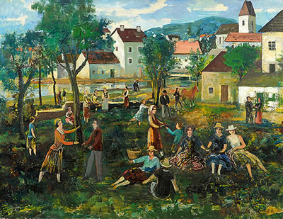 Oberösterreichische Landschaft mit Gesellschaft im Freien um 1925