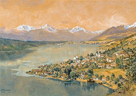 Blick über Millstatt und See auf das Gebirgspanorama