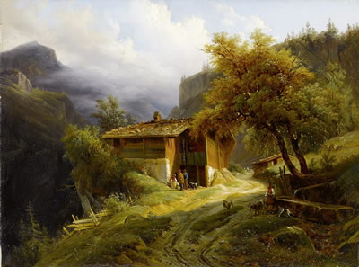Gebirgslandschaft mit Bauernhaus und Figurenstaffage by François Diday - Auction record, sale price, and art valuation. Compare with similar artists and explore comparable artworks.