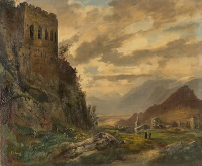Weite Landschaft mit Burg
