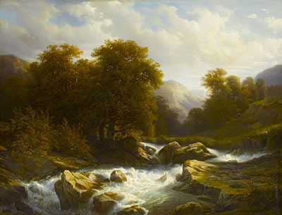 Wildbach vor weiter Alpenlandschaft