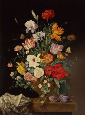 Blumenstillleben mit Pflaumen