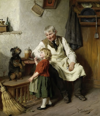 Sample artwork by Felix Schlesinger (1833 - 1910), known for narrative domestic genre and figure painting, children, family scenes - View similar artists and auction records
