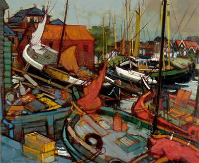 Sample artwork by Jesus Mecko Casaus (1926 - 2002), known for figurative art with strong use of color - View similar artists and auction records