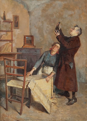 Der Antiquar beim Auspacken von Glasobjekten