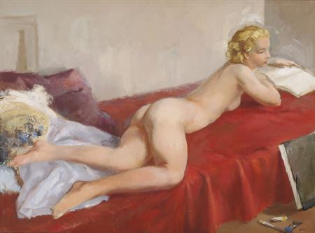 Auf dem Bauch liegender weiblicher Akt im Atelier des Künstlers by Henri Fehr - Auction record, sale price, and art valuation. Compare with similar artists and explore comparable artworks.
