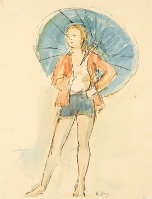 Stehendes Mädchen mit Sonnenschirm