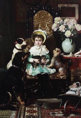 'Doddy and her pets'; a portrait of the daughter of J. Rolls Hoare Esq, artist label verso by Charles Trevor Garland - Auction record, sale price, and art valuation. Compare with similar artists and explore comparable artworks.