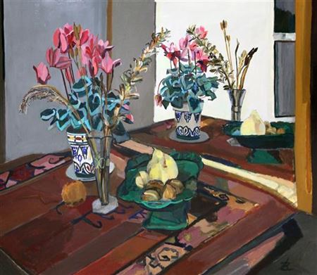 'Cyclamen still life reverse mirror image