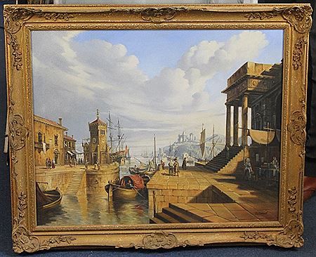 18th century harbour scenes (pair)