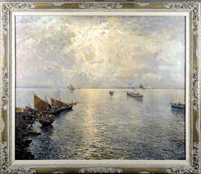 Sample artwork by Fausto Pratella (1888 - 1964), known for atmospheric seascapes and  marine painting, nocturnes - View similar artists and auction records