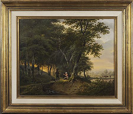 Paysage avec Promeneurs, Fermière et Village dans le Lointain