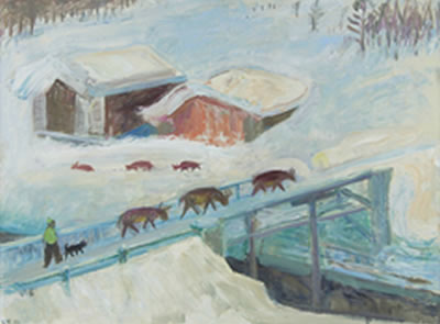 Zu Fuorn - Zur Tränke gehende Kühe, 1956