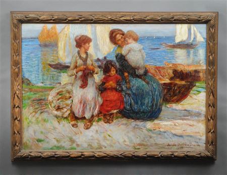 Mother and Children with Boats