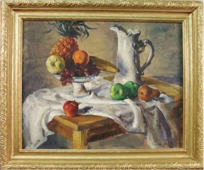Still Life of Fruit and Pitcher by John Soble - Auction record, sale price, and art valuation. Compare with similar artists and explore comparable artworks.