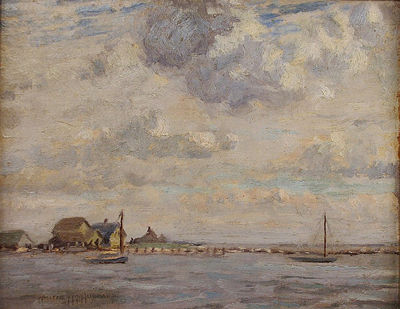 MORNING CLOUDS AT BREAKWATER, GREENPORT, LONG ISLAND by Whitney Hubbard - Auction record, sale price, and art valuation. Compare with similar artists and explore comparable artworks.