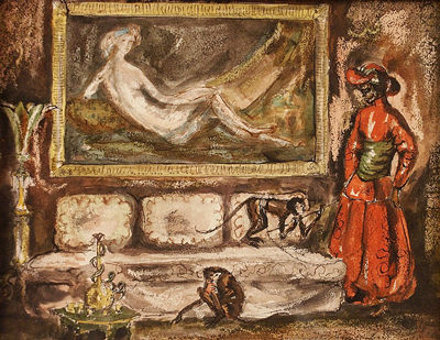 ORIENTALIST INTERIOR WITH MONKEYS