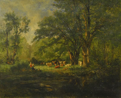 COWS AND FIGURES IN A LANDSCAPE